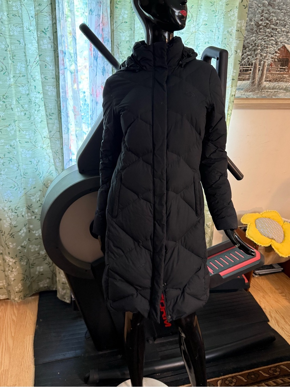 The North Face Black Long Quilted Hooded Puffer Coat